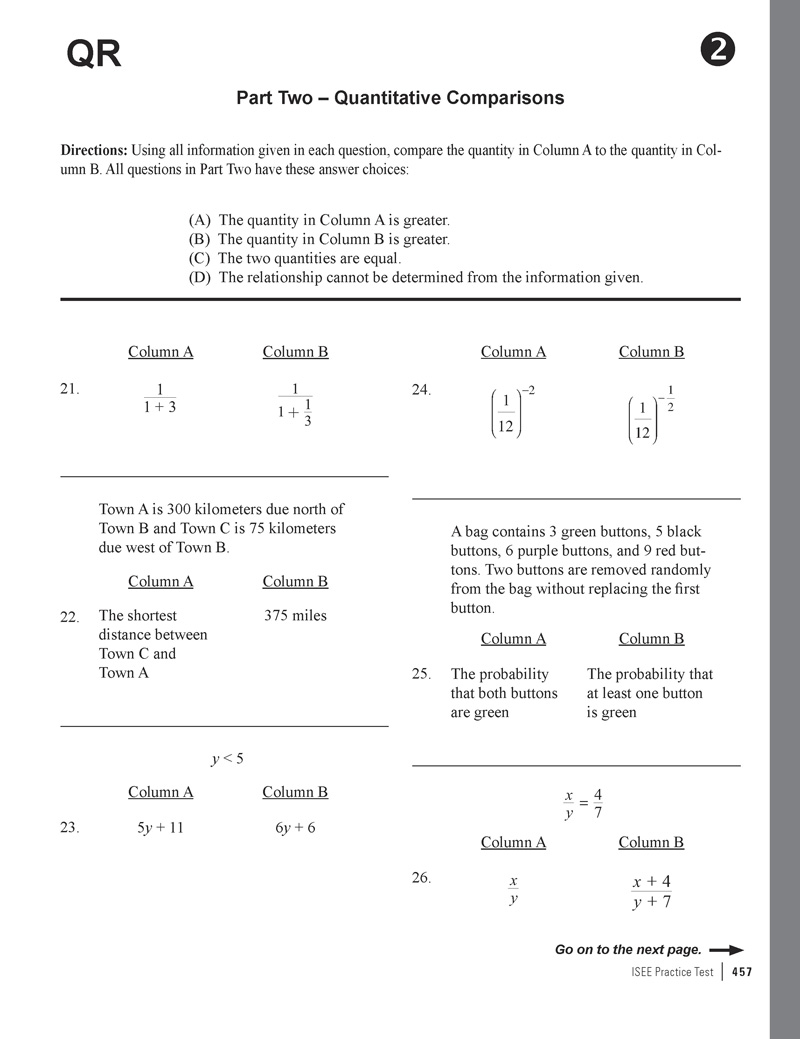 Isee Practice Test Grade 7 Printable