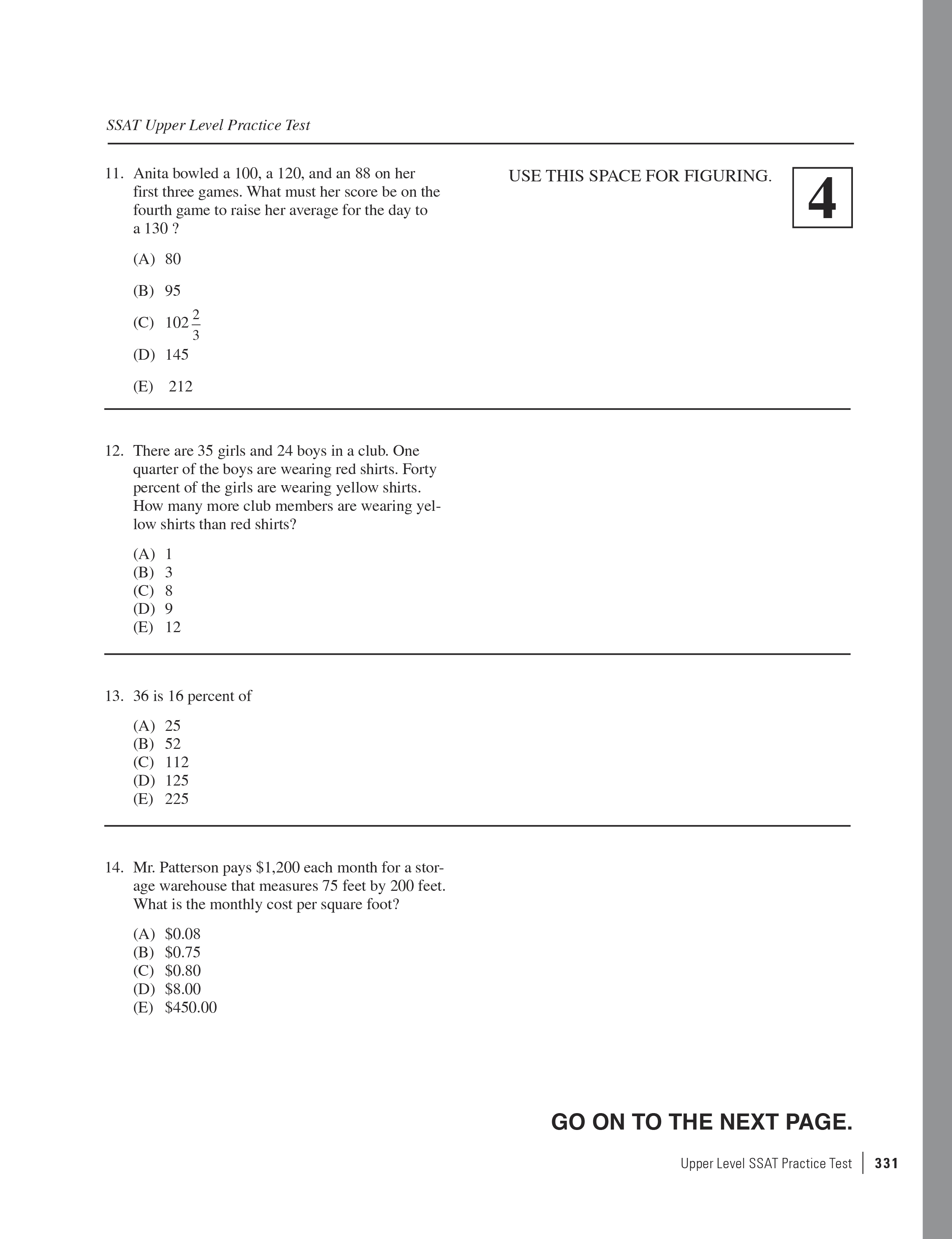 Ssat free practice tests printable picture