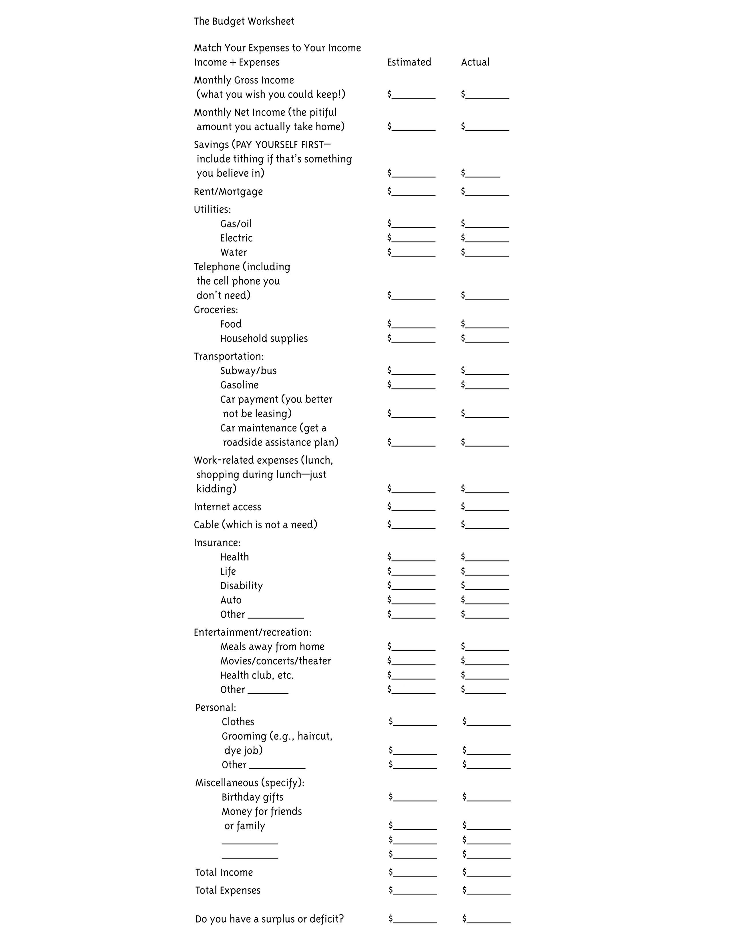 Extended ebook content for Spend Well, Live Rich: The Budget Worksheet