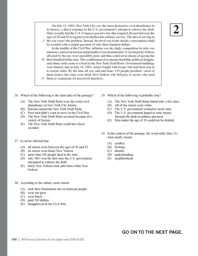 Extended ebook content for 900 Practice Questions for the Upper Level SSAT & ISEE: SSAT Practice Test
