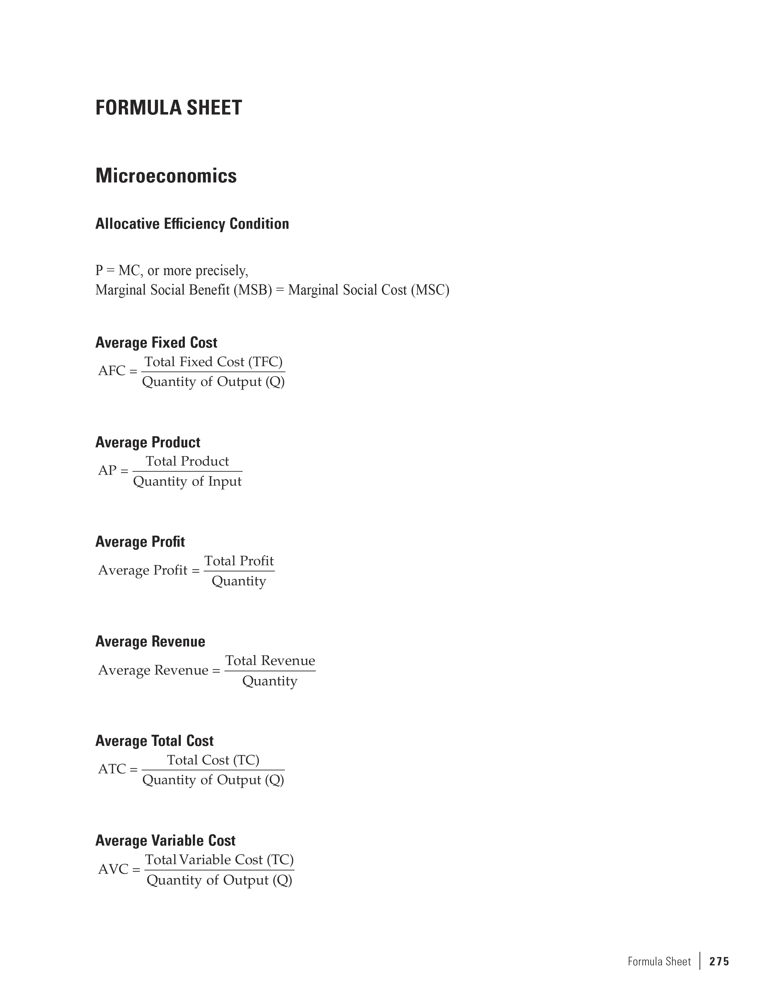 Economics Formula  List of Macro / Micro Economics Formulas