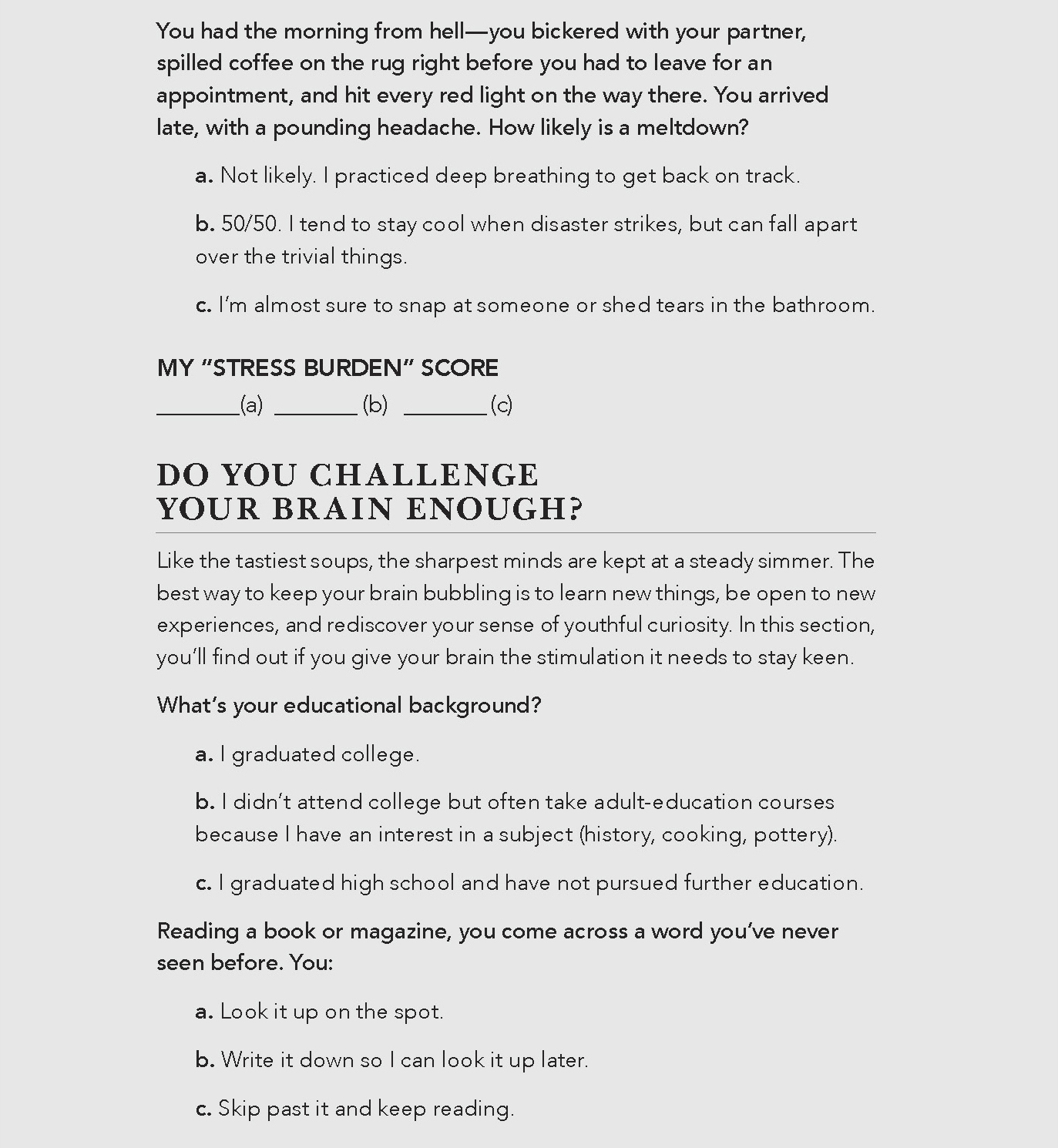 Extended ebook content for ageless brain quiz